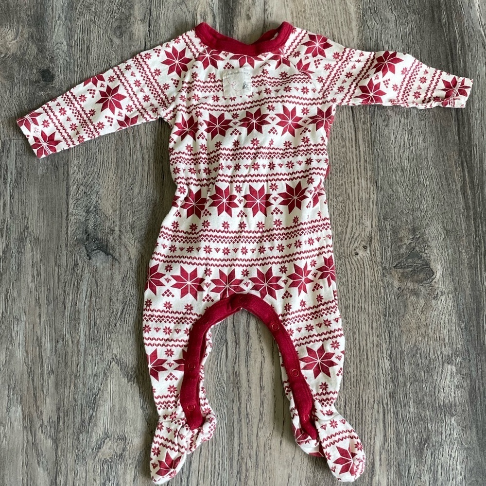 Burt's Bees Baby Red and White Holiday Snowflake Footie